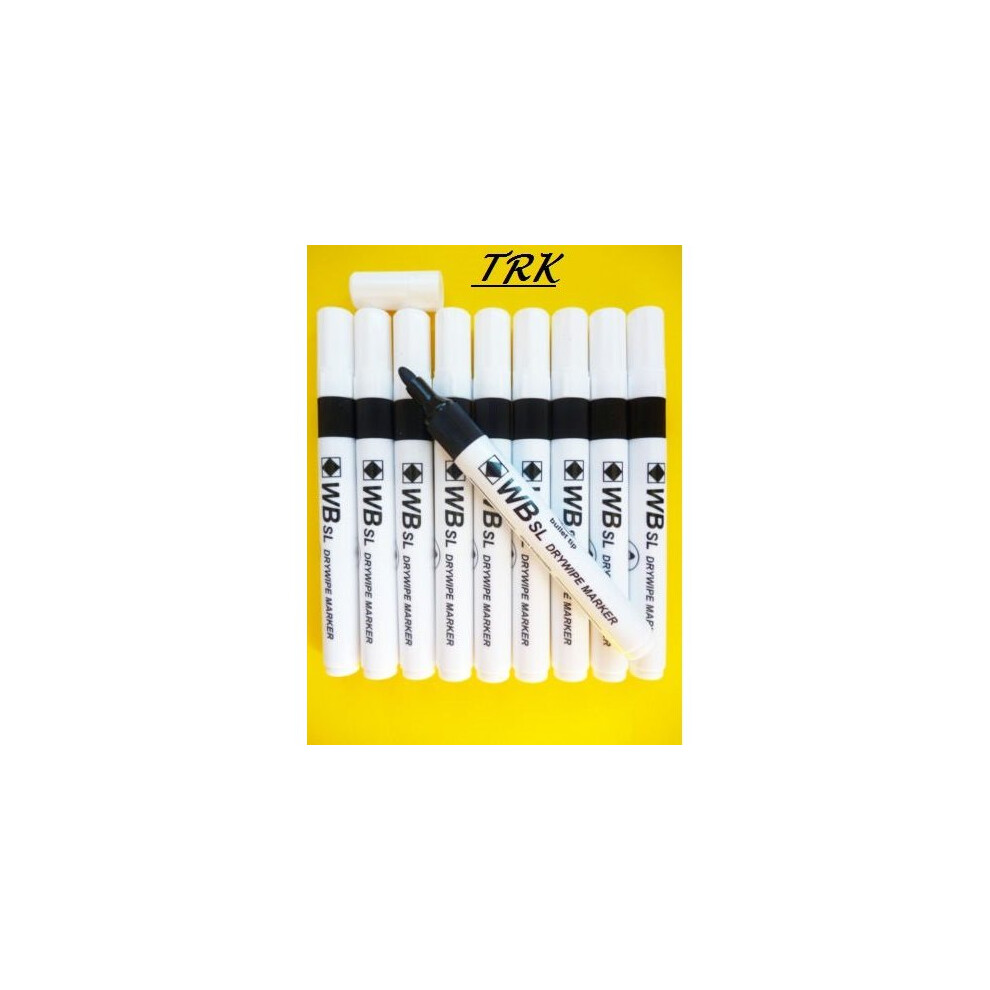 Hainenko 874001 Whiteboard Slimline Dry Wipe Marker With Fine Bullet Tip - Black (Pack Of 10)