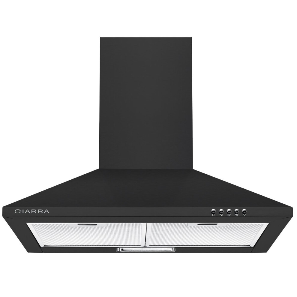 CIARRA 60cm Chimney Cooker Hood 600mm Kitchen Range Hoods LED Bulbs Recirculating & Ducting Extractor Fan Grease Filters Black