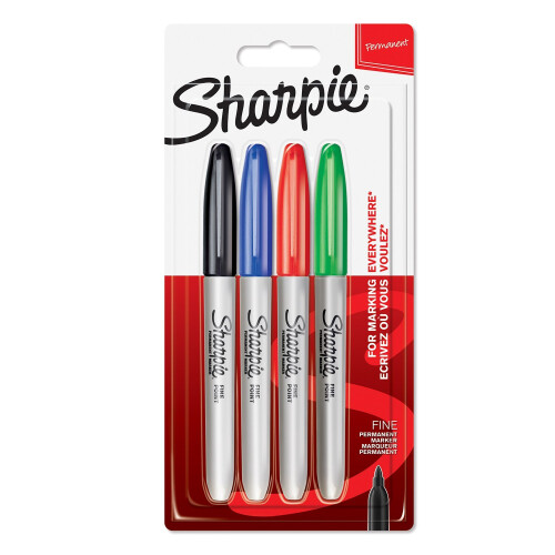 Sharpie Μαρκαδόροι Sharpie μόνιμοι, λεπτή μύτη, ποικιλία τυποποιημένων χρωμάτων, 4 τεμάχια