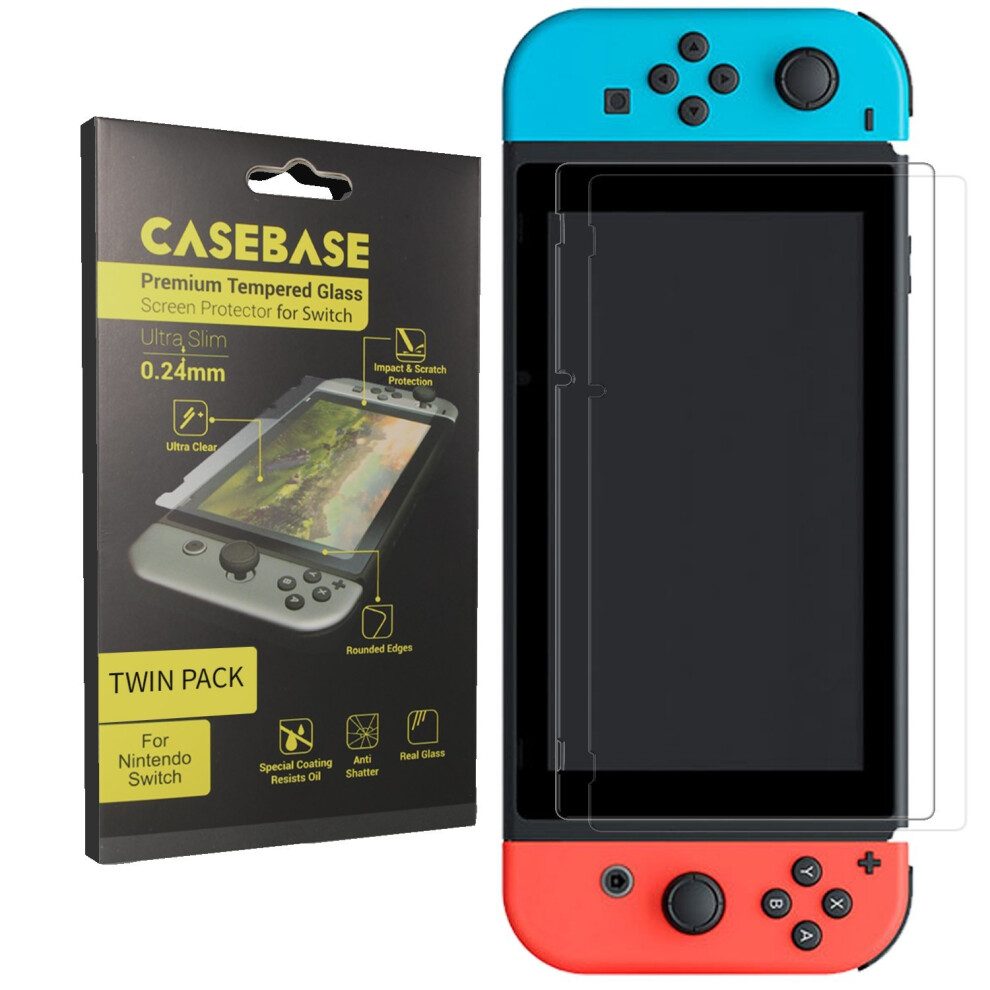 Switch Screen Protector by CaseBase - TWIN PACK [Ultra Slim] Tempered Glass Screen Protector for Nintendo Switch - Superior Anti-Scratch...