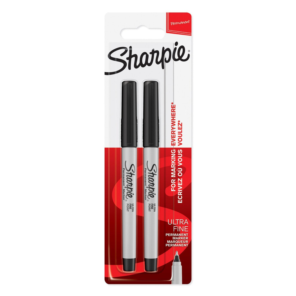 Sharpie Permanent Markers, Ultra-Fine Tip - Black, Pack of 2