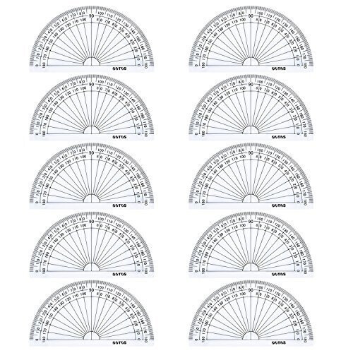 Plastic Protractor for Angle Measurement Student Math 180 Degrees, 4 Inches, Clear, 10 Pack