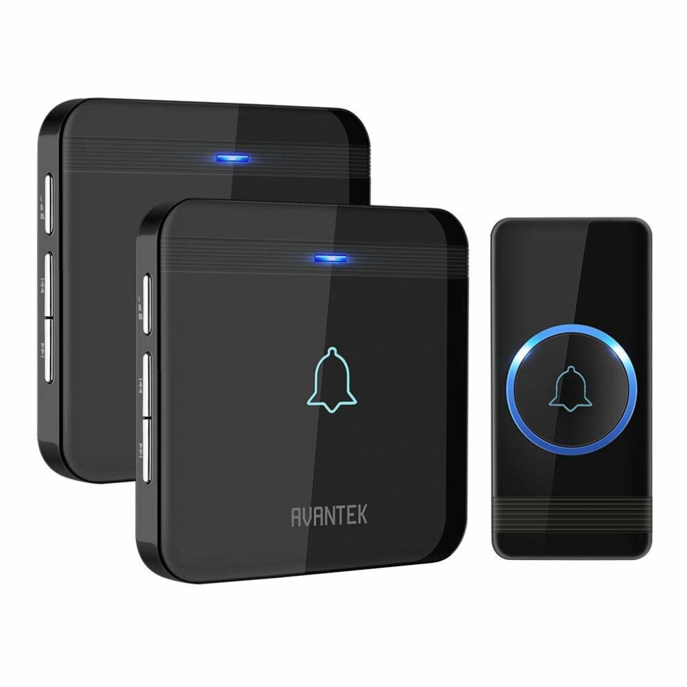 Wireless Doorbell, AVANTEK D-3B IP55 Door Bells Chime Kit with 2 Plug-in Receivers and LED Flash, Over 1300 Feet Operating Range, 5 Levels Volume,...