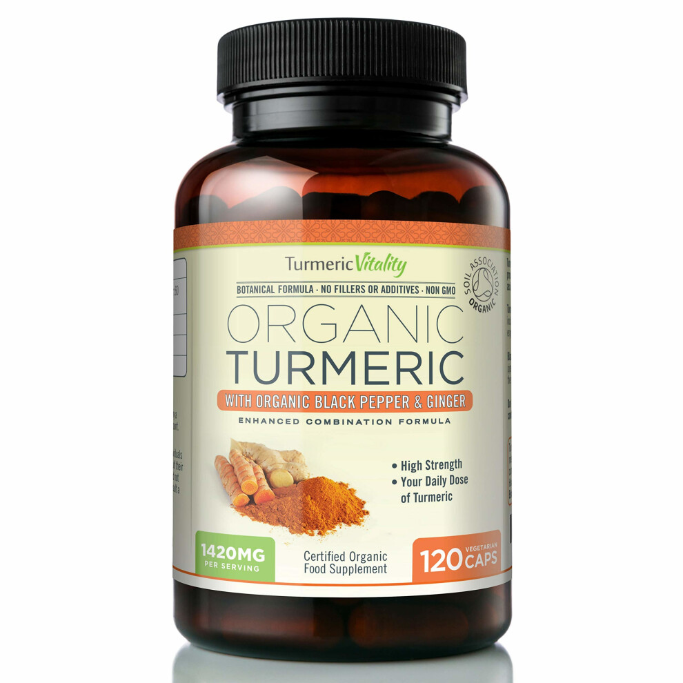 Organic Turmeric Curcumin 710mg High Strength with Black Pepper & Ginger for Maximum Digestion & Absorption of Curcumin | 120 Veg Capsules -...