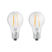 Osram LED Base Classic A, in piston shape with E27 Socket, Non-Dimmable, 2700 K, Flam Colour Clear, Warm White, 7 W, Replaces 60 W, Pack of 2