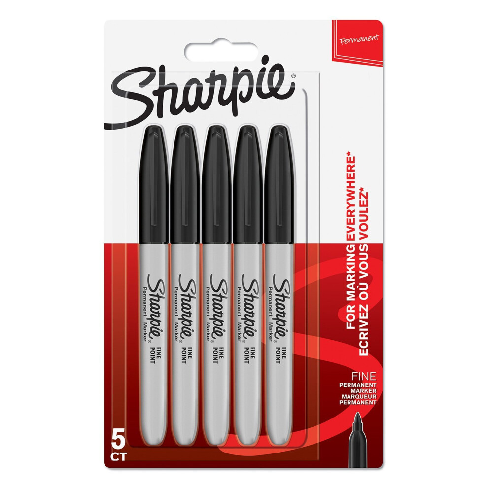 Sharpie Permanent Markers, Fine Tip, Black, 5 Pack