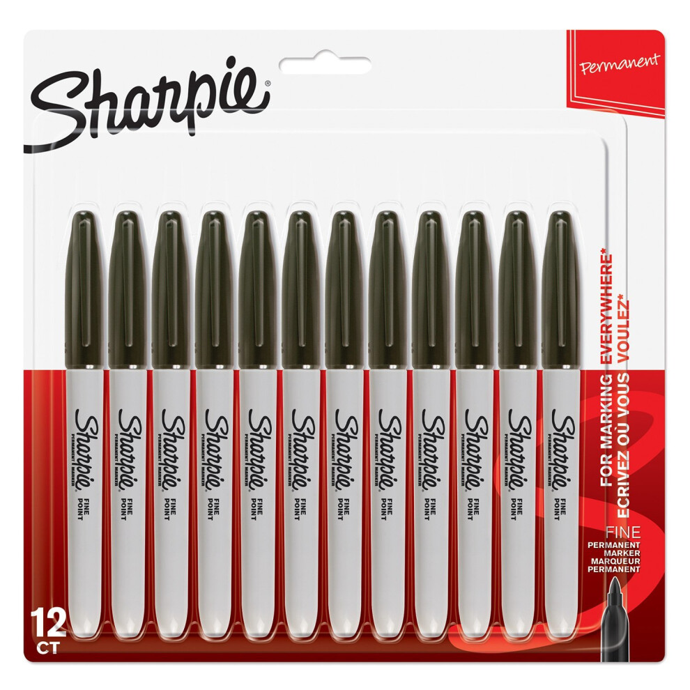 Sharpie Permanent Markers, Fine Tip, Black, 12 Pack