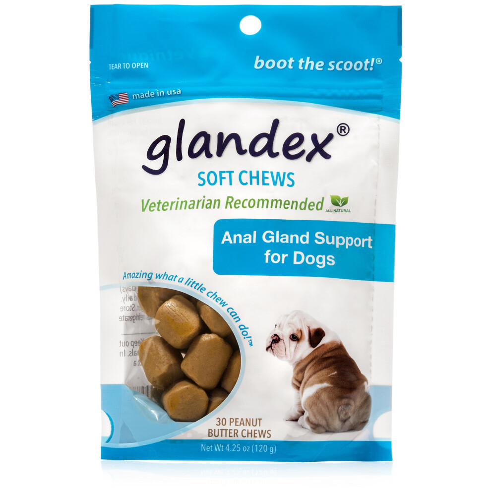 Glandex Soft Chews 30 Count, Anal Gland Fiber & Probiotic Digestive Supplement for Dogs