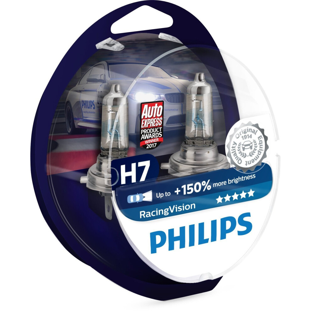 Philips RacingVision +150% H7 headlight bulb 12972RVS2, twin pack - chrome