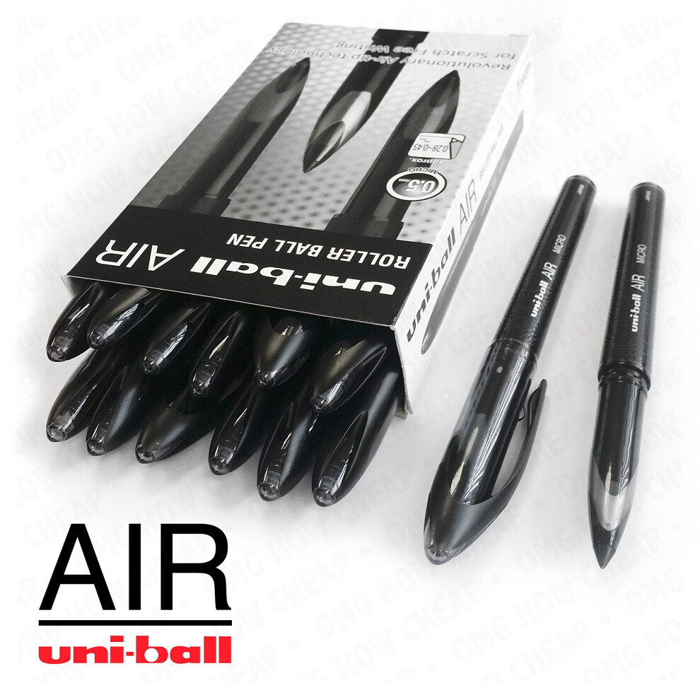 Uni-Ball AIR Micro - 0.5mm Fine Rollerball - 12 + 2 Free - Black - UBA-188-M