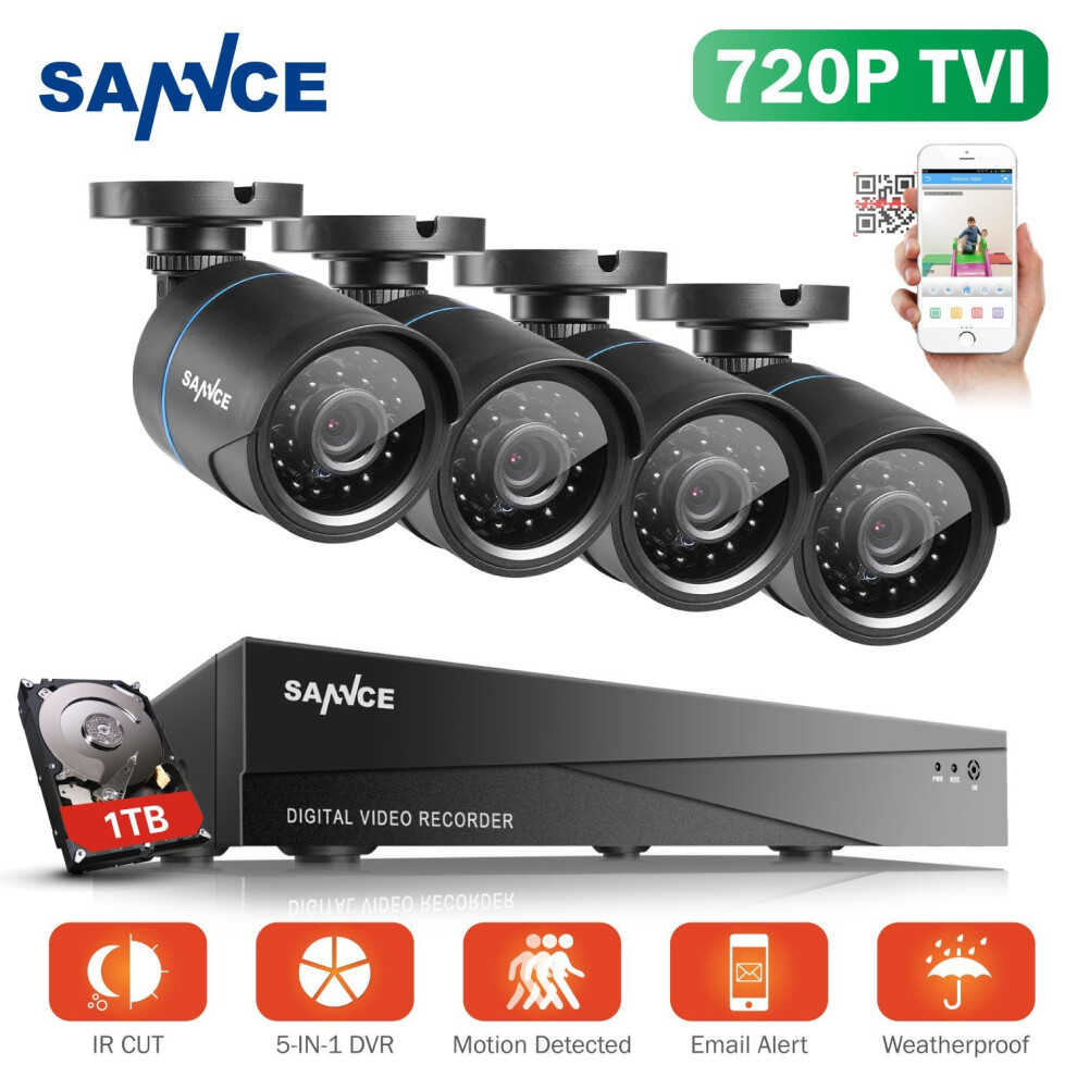 SANNCE 5-in-1 8CH 1080N Outdoor Camera System with 1TB Surveillance Hard Drive and 4pcs AHD720P Weatherproof CCTV Camera, Motion Detection, Email...