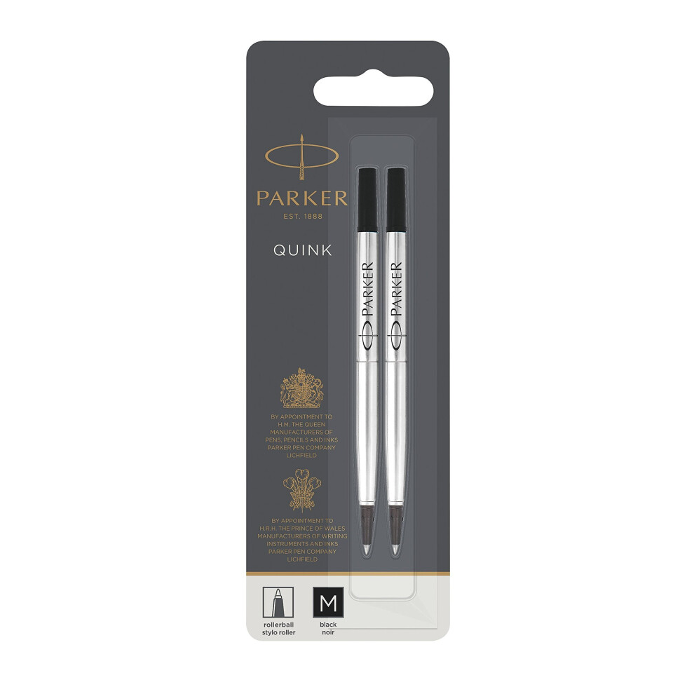 Parker Rollerball Pen Refill Medium Nib Black, Pack of 2