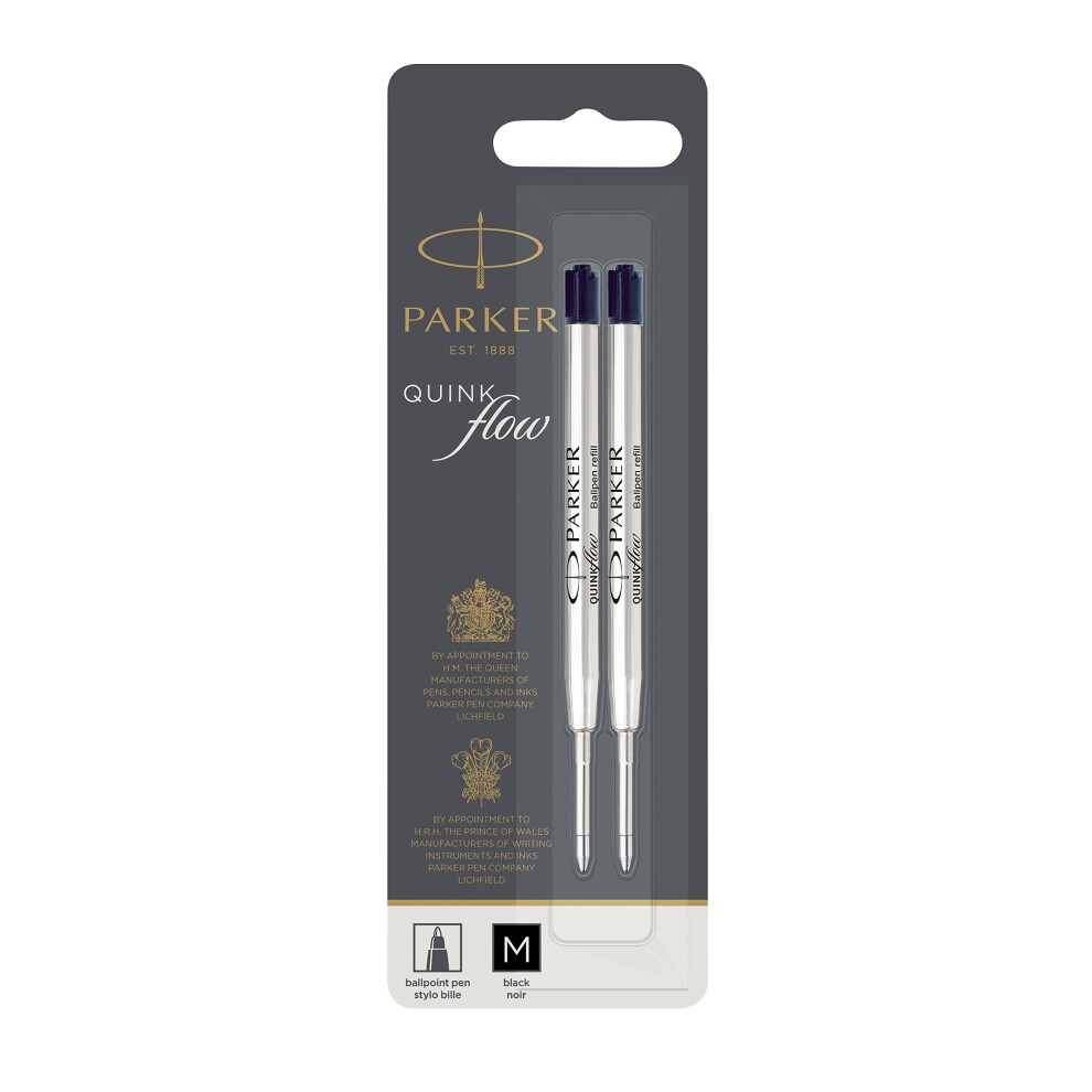 Parker Quinkflow Ball Pen Refill Medium Nib Black, Pack of 2