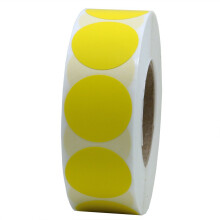 Hybsk(TM) Color Coding Dot Labels 1" Round Natural Paper Yellow Stickers Adhesive Label 1,000 Per Roll (1 roll)