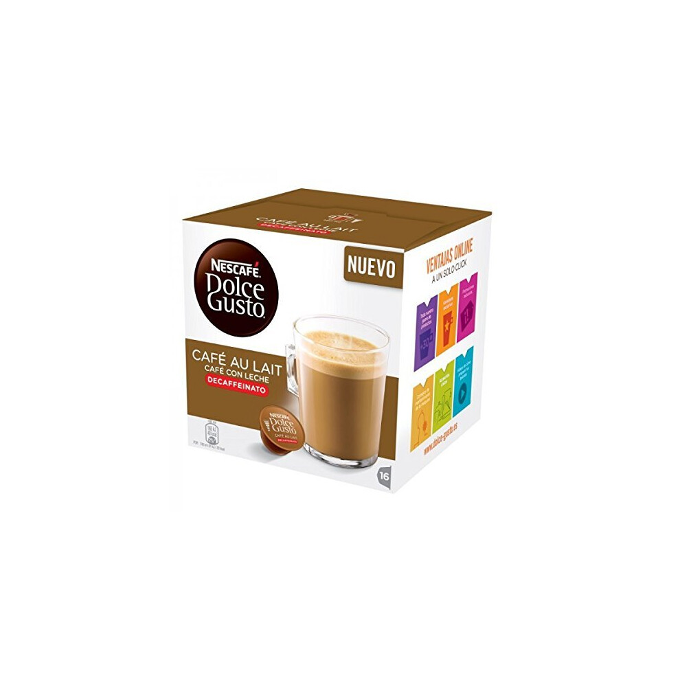 Nescafe DOLCE GUSTO Pods / Capsules - CAFE AU LAIT DECAF = 16 pods (pack of 3)