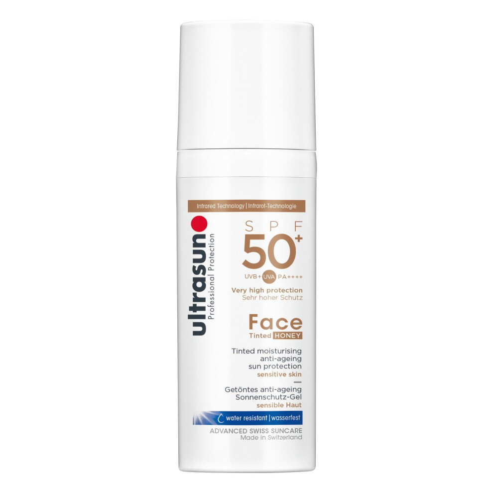 Ultrasun 50+ SPF Tinted Face Honey (50 ml) C-906 - Sensitive Skin, Broad-Spectrum UVA/UVB, Subtle Glow & Hydration