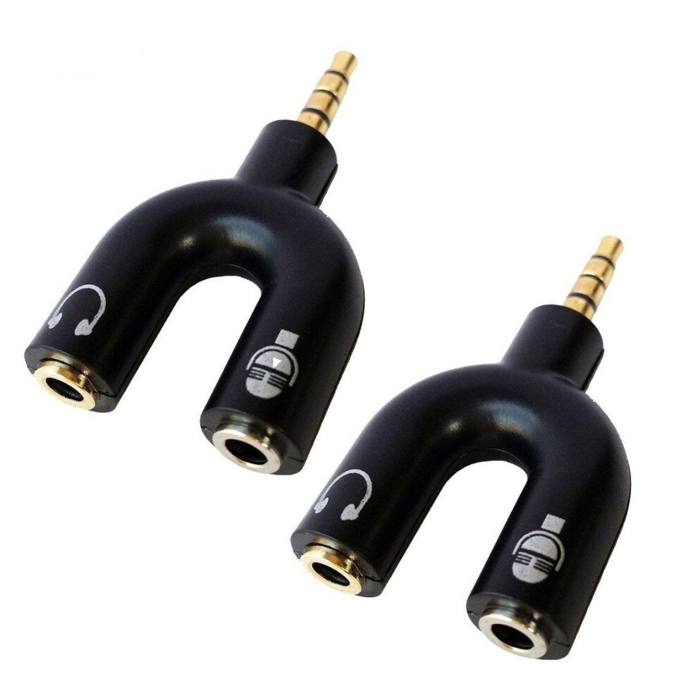 Caicen 3.5Mm Audio Jack To Headphone Microphone 2 Way U Splitter Converter Adaptor - Black 713382659710
