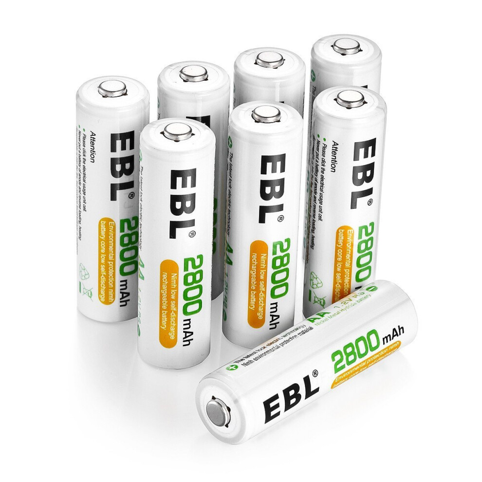 EBL AA Rechargeable Batteries 2800mAh, 8 Pack High Performance 1200 Cycle Ni-MH Batteries