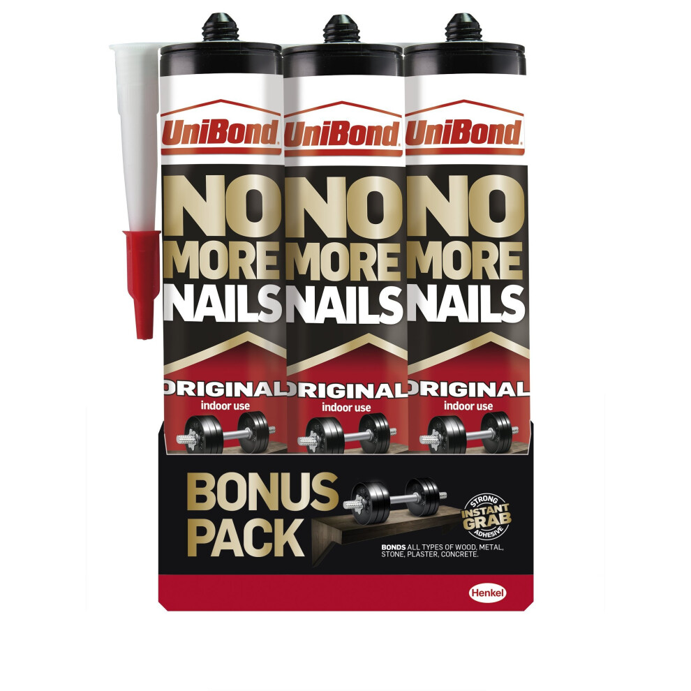 UniBond No More Nails Original High Strength Grab Adhesive / Universal adhesive for lasting results on wood, metal, brick, ceramic and other / 3 x...