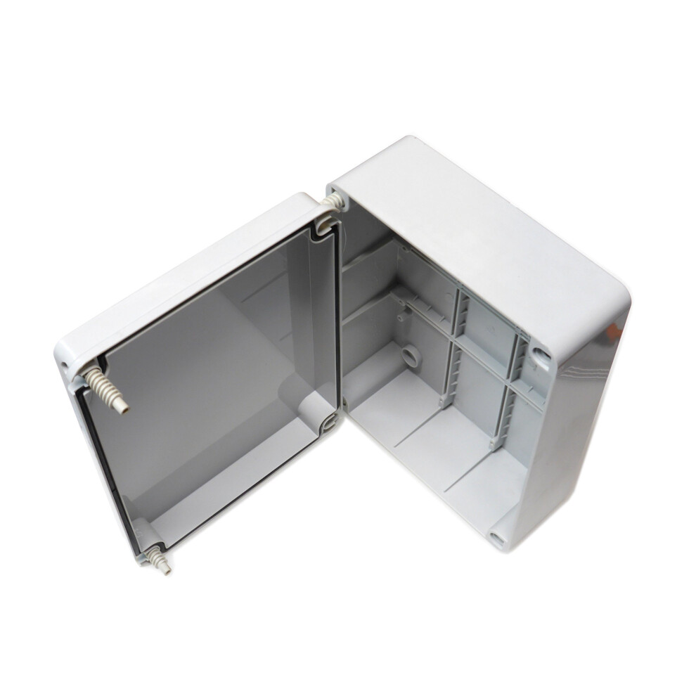 Junction box with hinged lid cover door 240mm x 190mm x 90mm waterproof IP56 PVC plastic adaptable enclosure outdoor lighting cable electrics...