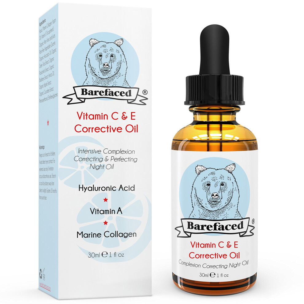 BeBarefaced Vitamin E Face Oil - Facial Vitamin C Night Serum With Hyaluronic Acid