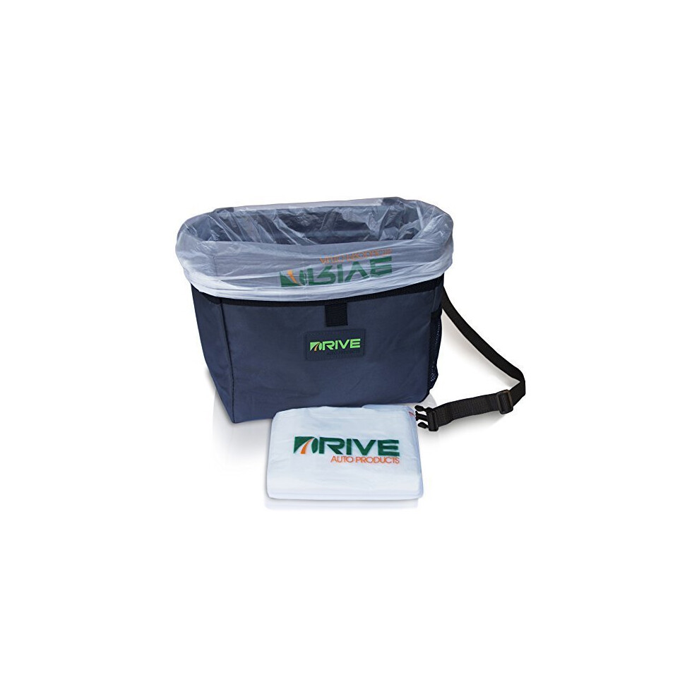 DRIVE Car Bin (Black Strap) - Best Auto Trash Bag for Rubbish, Extra Waste Basket Liners - Hanging Recycle Garbage Can is Universal, Waterproof...