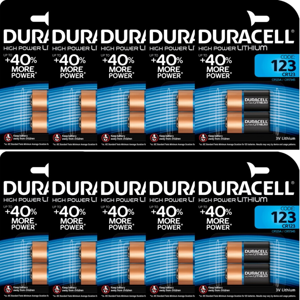 Duracell CR123 3 Volt Lithium Photo Battery (123, CR123A DL123A). 10 x 2 Pack (20 batteries)