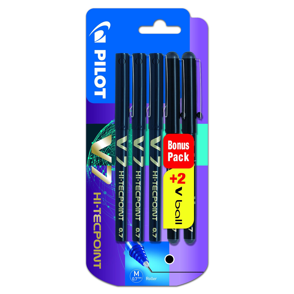 Pilot V7 0.7 mm Liquid Ink Rollerball Pen - Black (Pack of 5)