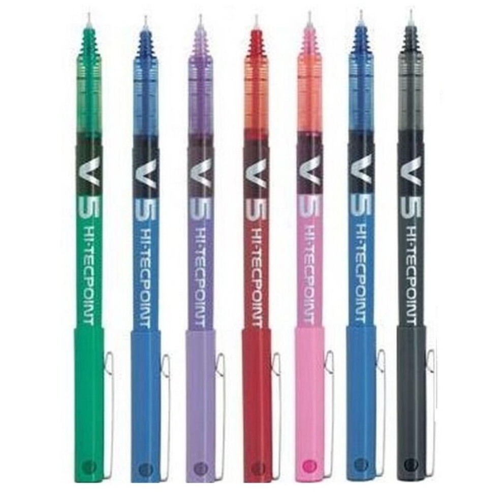 Pilot BX V5 Assorted Colour Pack Hi-Tecpoint Extra Fine Rollerball Pen 0.5mm Nib Tip 0.3mm Line Width (1 Of Each 7 Colours - Black Red Blue Green...