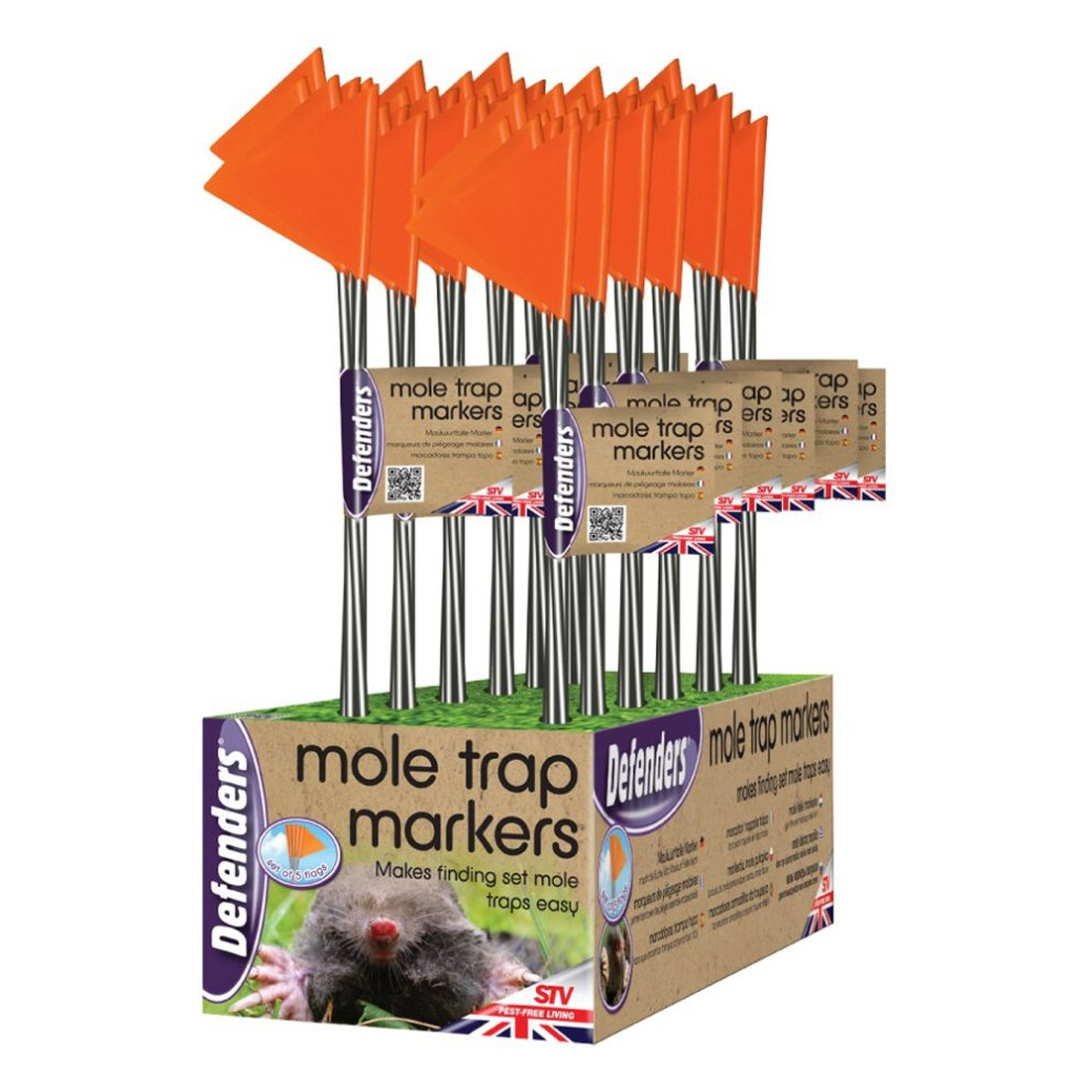 STV International Defenders Hi-Vis Mole Trap Markers (Stainless Steel Pole with UV Light Resistant Plastic Flag, Prevents Damage to Mowers and...
