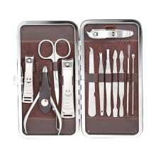 Abody 12pcs Manicure Pedicure Kit With Leather Case, Brown