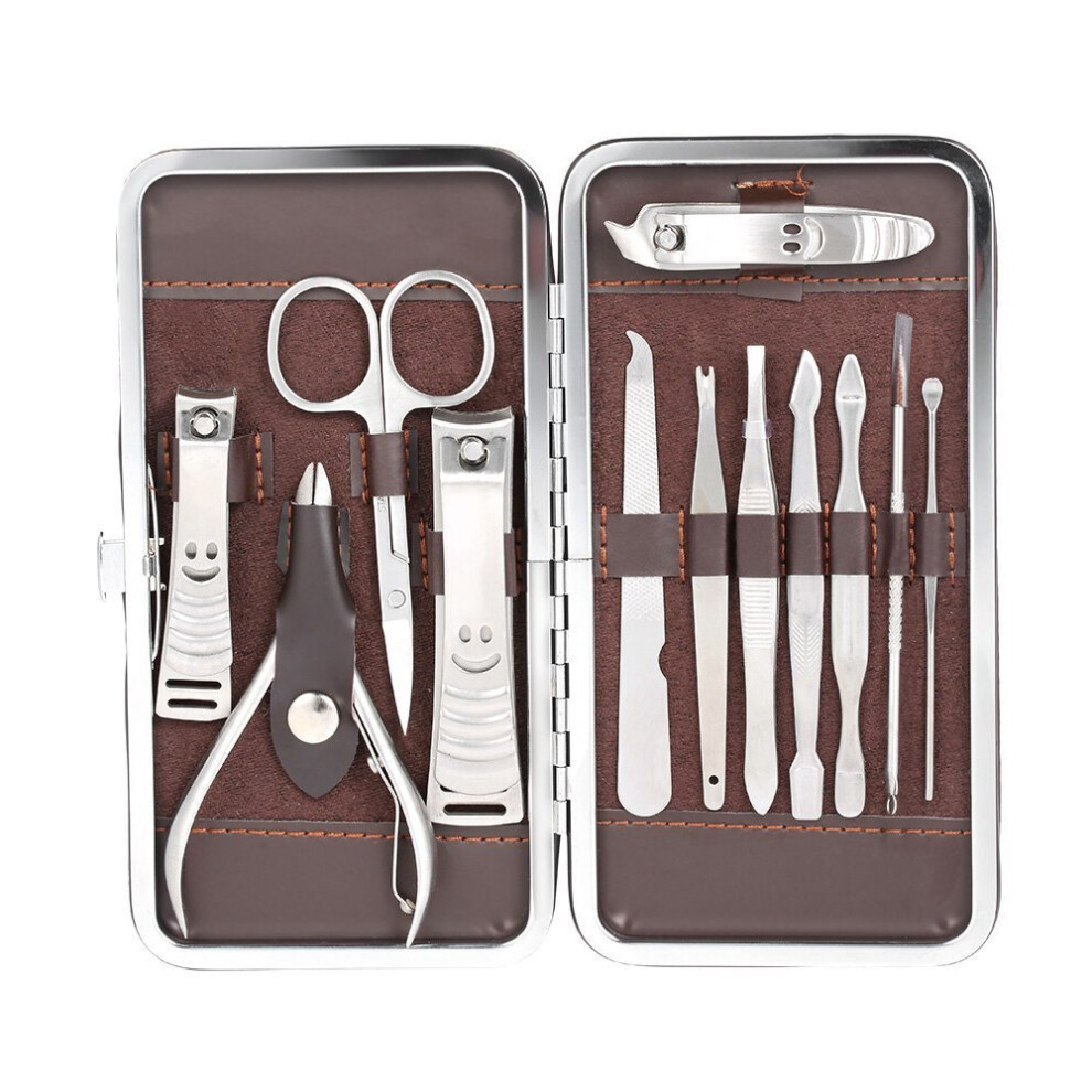 Abody 12pcs Manicure Pedicure Kit With Leather Case, Brown