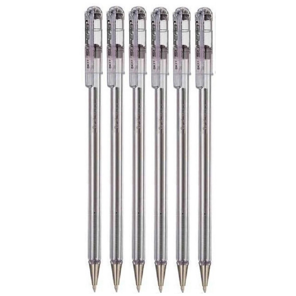 Pentel Black Superb Ballpoint Pen Ball Point Pens 0.7mm Nib Tip 0.25mm Line Width Fine Line Refillable Ink BK77 (Pack Of 6)