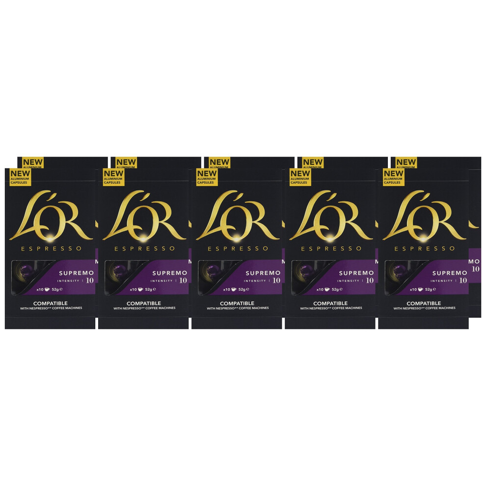 L'OR Espresso Supremo Intensity 10 - Nespresso* Compatible Coffee Capsules x 10 (Pack of 10, 100 Capsules in Total)