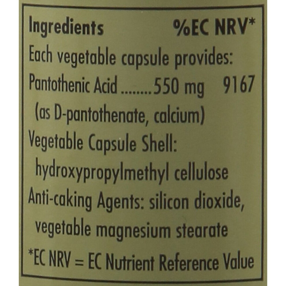 Solgar Pantothenic Acid 550 Mg Vegetable Capsules - Pack Of 50