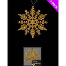 Pack Of 6 Gold Glittery Hanging Snowflakes Christmas Decorations (DP23)