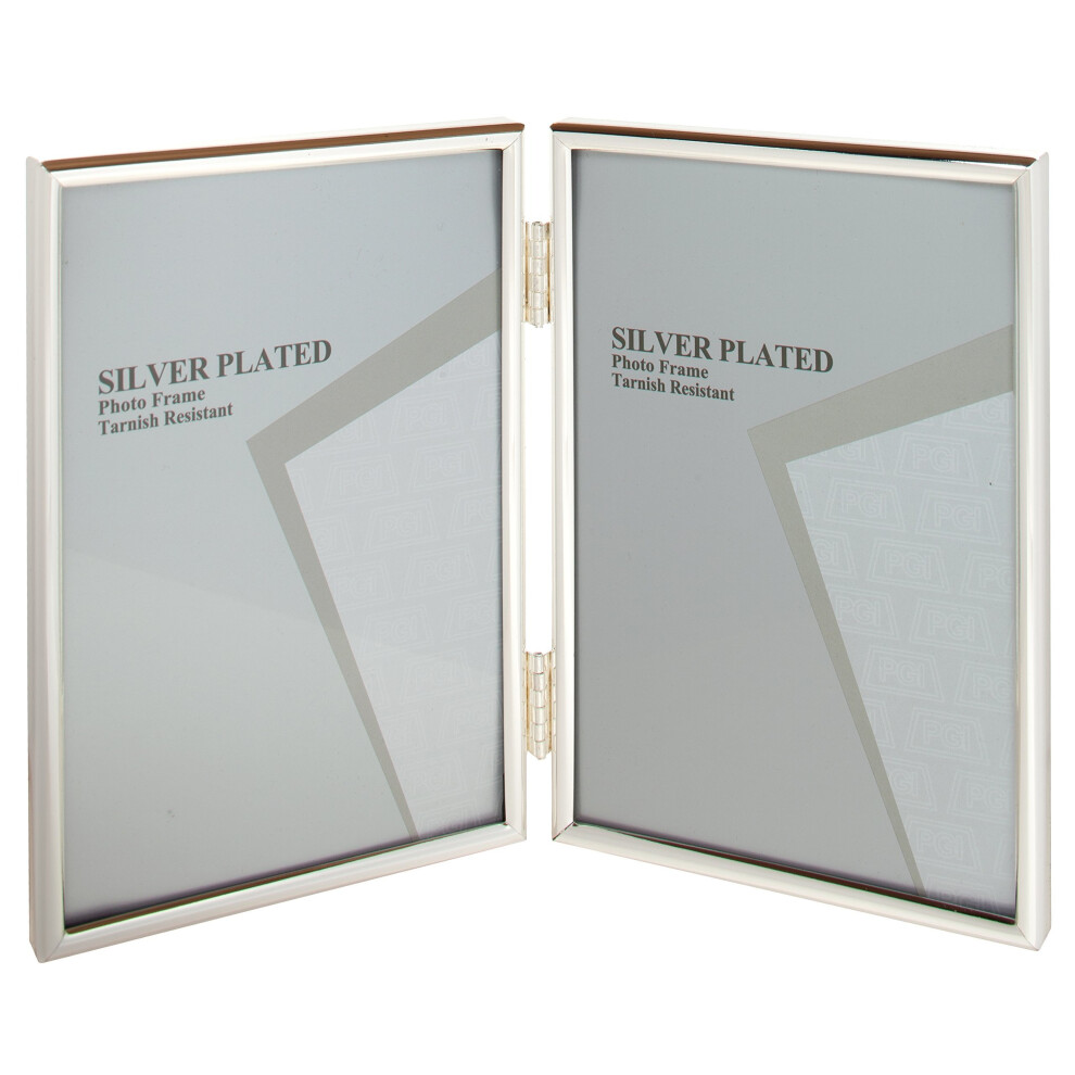Unity 3.5 x 5-inch Portrait Thin Double Photo Frame, Silver Plated