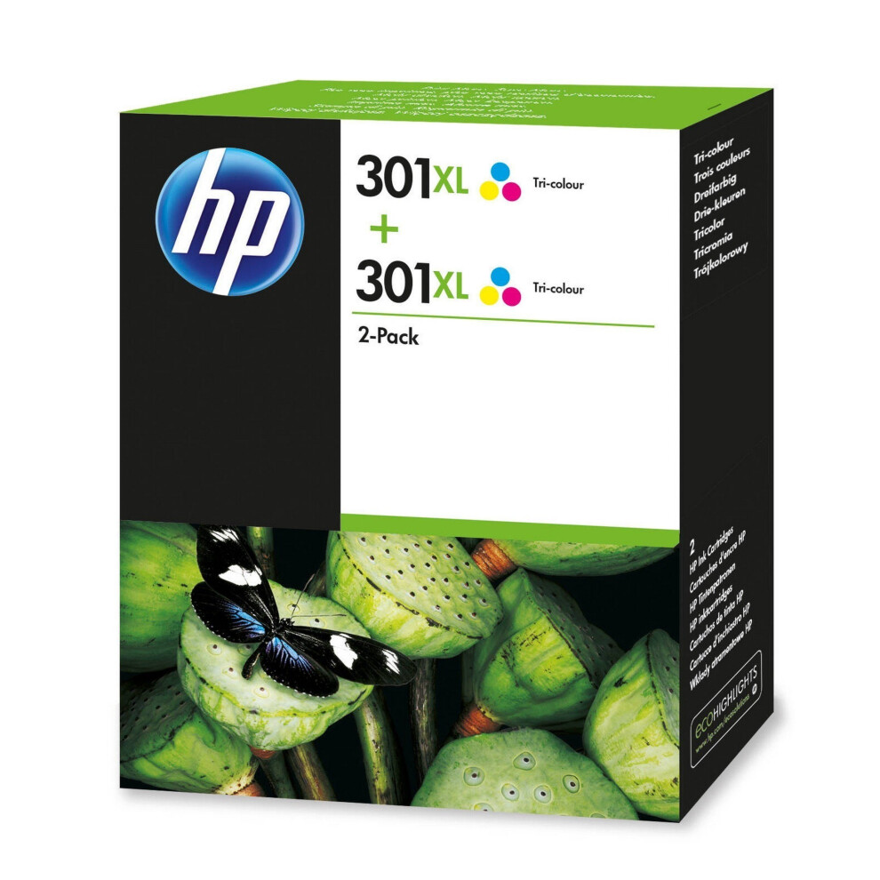 HP 301XL 2-pack High Yield Tri-color Original Ink Cartridges (D8J46AE)