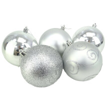 Christmas Concepts® Pack of 5 - Extra Large 100mm Christmas Tree Baubles - Shiny, Matte & Glitter Decorated Baubles (Silver)