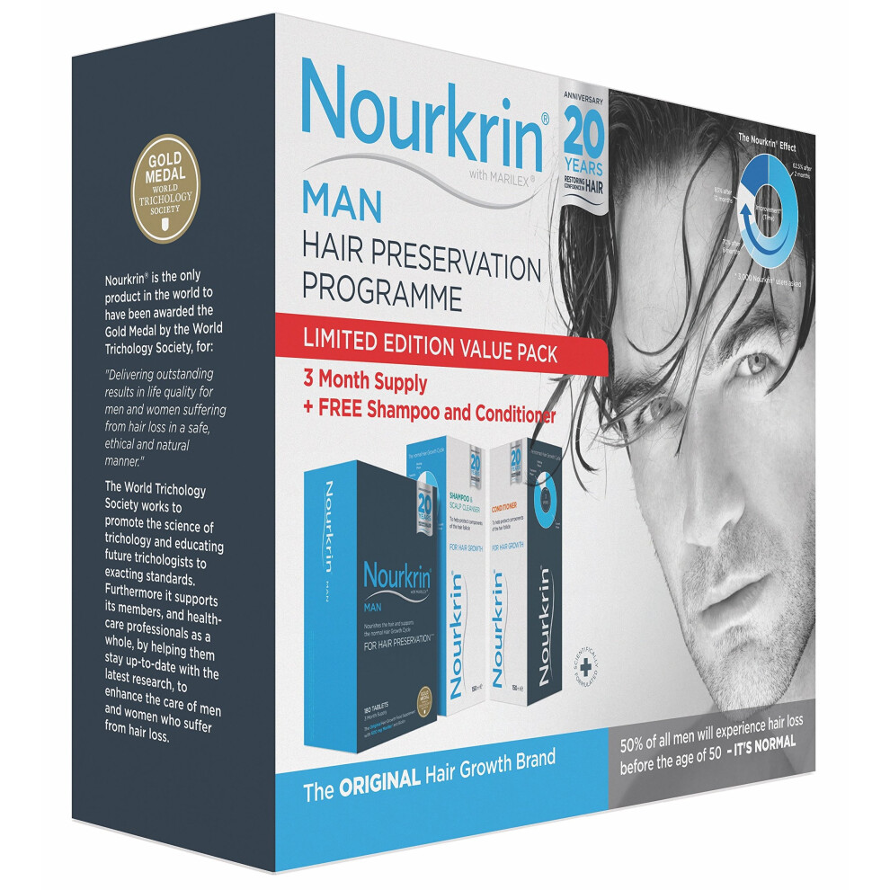 Nourkrin Man Value Pack 180 Tablets, Shampoo and Conditioner
