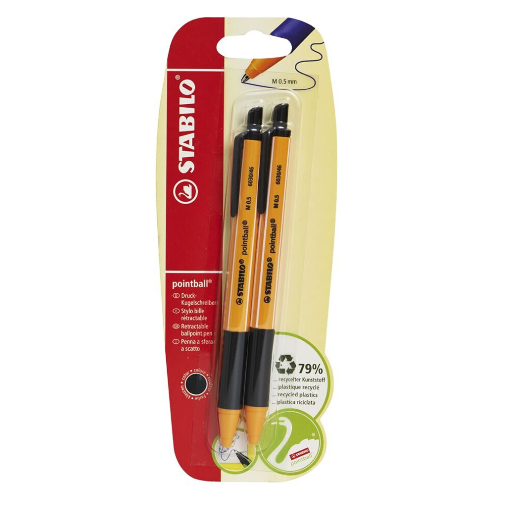 Ballpoint -STABILO pointball Black Pack of 2
