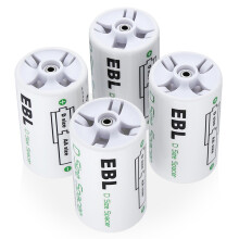 EBL AA to D Battery Converters, Pack of 4 AA to D Battery Adapters, Battery Spacer for AA Batteries