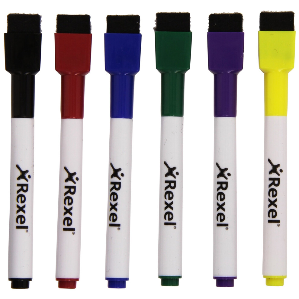 Rexel Mini ReWritable Dry Erase Markers - Assorted Colours, Pack of 6