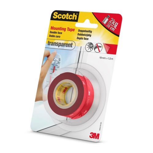 Scotch Dobbeltklæbende transparent monteringstape 19 mm x 1,5 m 2