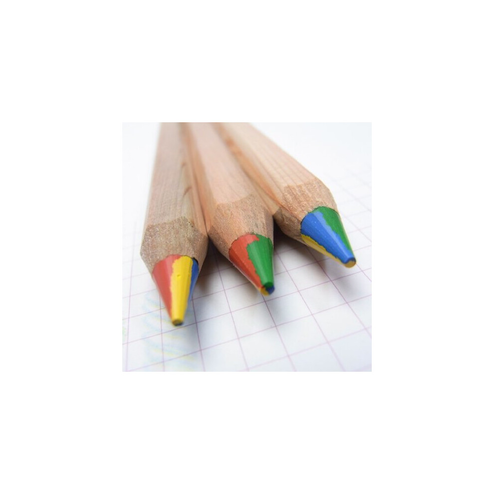 3 X Lyra 4-Color Giant Super Jumbo Colouring Pencils Natural Wood Finish