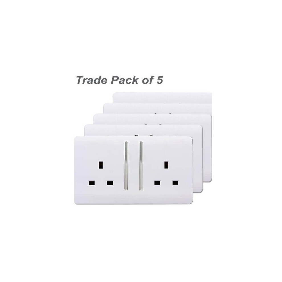 Trendi Switch 2 Gang Artistic Modern Glossy 13 Amp Electrical Long Switched Plug Socket White x5