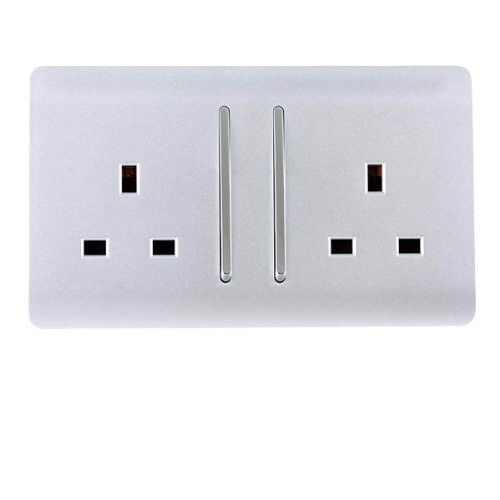 Trendi Switch Trendi Switch 2 Gang Artistic Modern Glossy 13 Amp Electrical Long Switched Plug Socket Silver