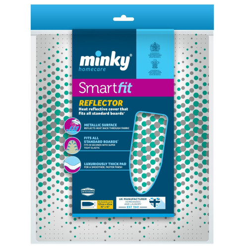 Minky Minky Smartfit Reflector Ironing Board Cover, fits boards up to 125cm x 45cm,Color may vary