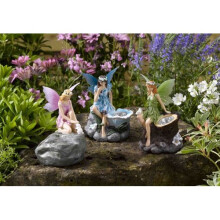 Smart Solar Fairy Spotlights Set of 3 - Resin Fairies with Acrylic Wings, Solar LED Lights, 8h Glow, On/Off Switch (C-5050642161701)