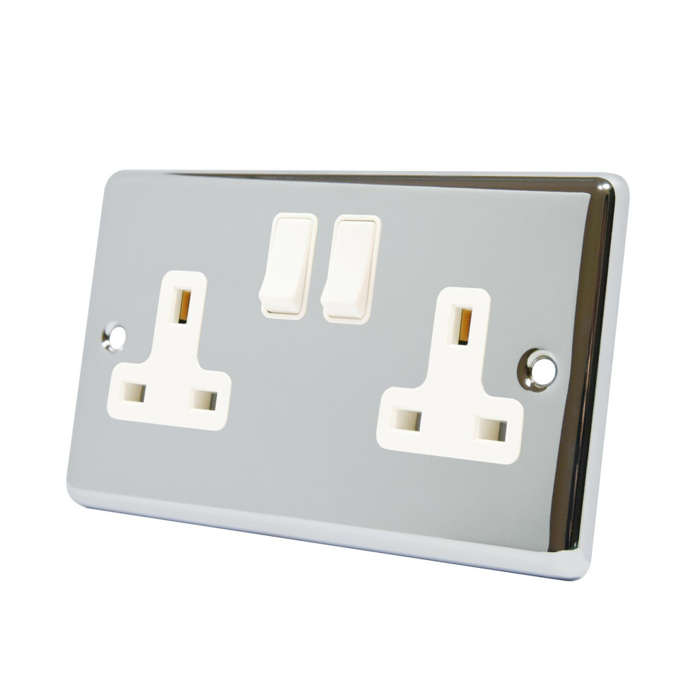 Photos - Other Hand Tools Socket 2 Gang - Polished Chrome - Classic - White Insert Plastic Switch - 13A Double Wall Plug Socket SOC2GCCWL